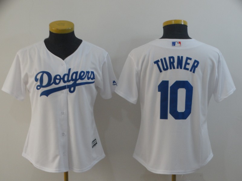 Women's Los Angeles Dodgers #10 Justin Turner White Cool Base Stitched MLB Jersey(Run Small)